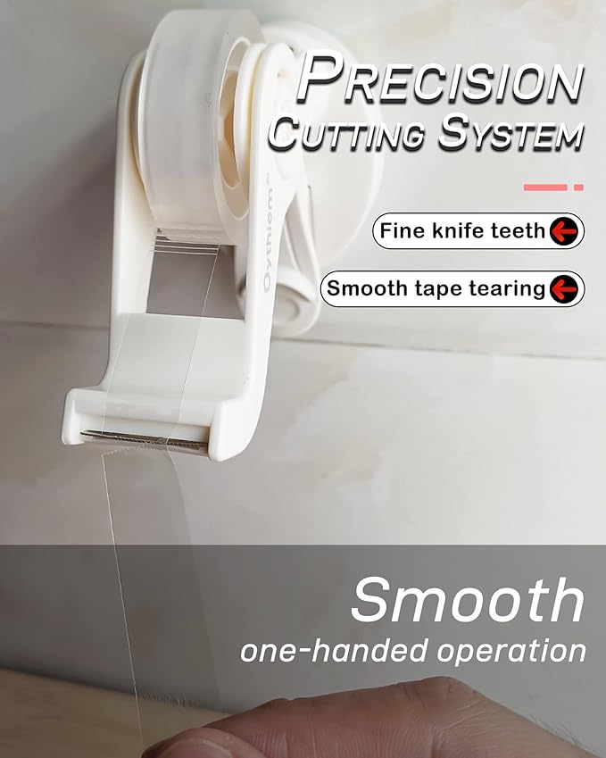Mini White Tape Dispenser|Non-Slip Suction Cup & 360° Rotating Arm for One-Handed Operation, Small Clear Suction Cup Tape Dispenser Desk for Packing, Office, Home, Fits 1" Core