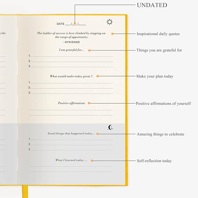 The Gratitude Journal - a Few Minutes a Day for More Happiness, Optimism, Affirmation & Reflection - An Effective Manifestation Guide Journal, Undated Daily Journals for Women & Men (Yellow)