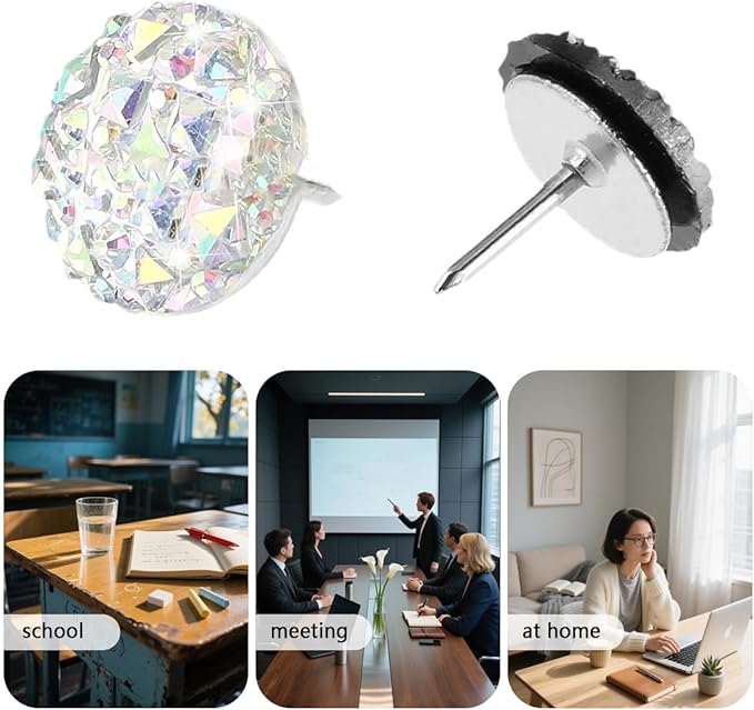 Diamond Pin, 40 Silver Push Pins, Rhinestone Push Thumbtack, Decorative Push Thumbtack for Bulletin Boards and Hardwood Boards, Suitable for Office, Map Display and Other Scenarios