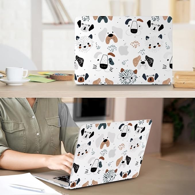 Compatible with MacBook Air 13 inch Case 2022 2021 2020-2018 Release M1 A2337 A2179 A1932 with Touch ID, Hard Print Case + Keyboard Skin + Webcam Cover + Screen Protector, Funny Dog