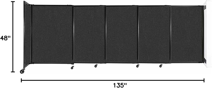 Wall-Mounted Sliding StraightWall Room Divider | Adjustable Widths | Locking Wheels | Room Separator | Up to 11'3" Wide x 4' Tall Black Fabric Panels