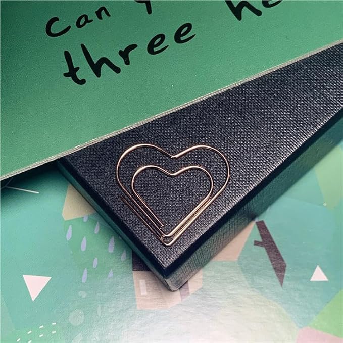 OWLFAVO 50pcs Heart Shape Paper Clips with Clear Box, Rose Gold and Yellow Gold, Funny Cute Paperclips Bookmarks Planner Clips for Fun Office Supplies School Gifts Wedding Decoration