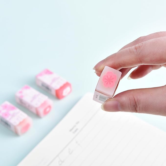 18 Pack Sakura Jelly Erasers for Kids, Pink, Rectangular, Rubber & Plastic, Kawaii School Supplies Prize Gifts Party Favors