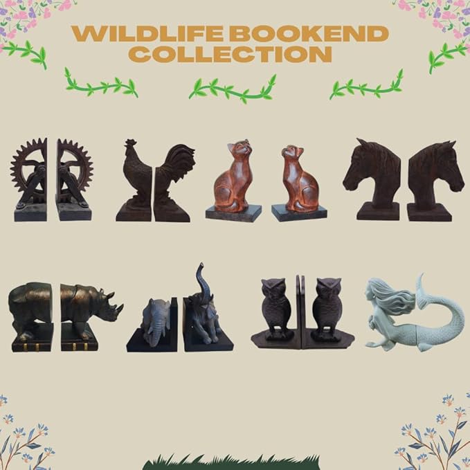 Comfy Hour Farmhouse Collection Resin Set of 2, Wheel Gear Art Bookends, Solid Heavy Weight, Brown & Black