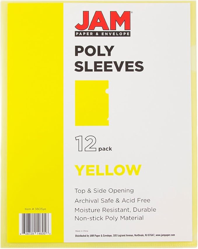 JAM PAPER Plastic Sleeves - Letter Size - 9 x 11 1/2 - Yellow Project Pockets - 120 Bulk Page Protectors/Pack