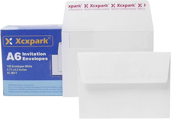 100 Qty Printable A6 Invitation Envelopes 4.75 x 6.5 inches Cards, Self Seal 120GSM White Paper Envelopes for Invitations, Papers, Photos, Documents, Wedding, Baby Shower, Easy to Seal Peel