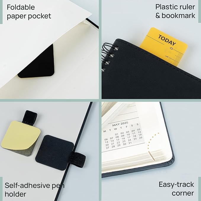 POPRUN Planner 2025-2026 (Large - 8.5'' x 10.5'') Academic Weekly Calendar (July 2025 - June 2026) with Hourly Time Slots, Monthly Tabs, 100GSM Thick Papers, Spiral Leather Cover - Night Sky Blue