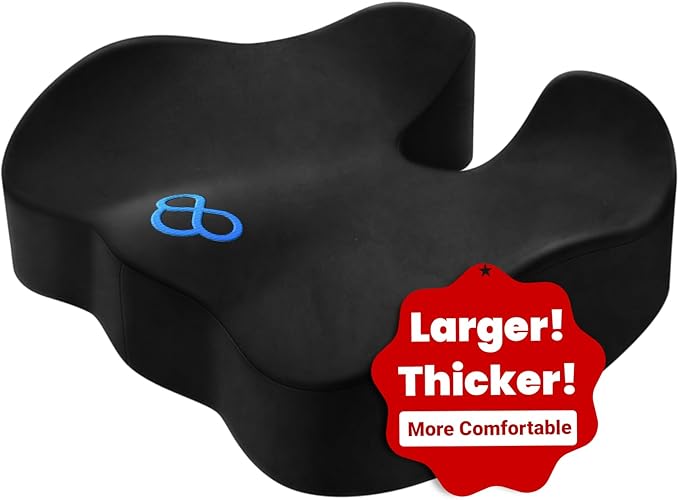 BlissTrends Seat Cushion,Thick Memory Foam Cushions for Office Chair, Car Seat, Airplane, Relieving Pressure Tailbone Sciatica Back Pain for Long Sitting Office Workers, Car Drivers 4.7in Thick Black