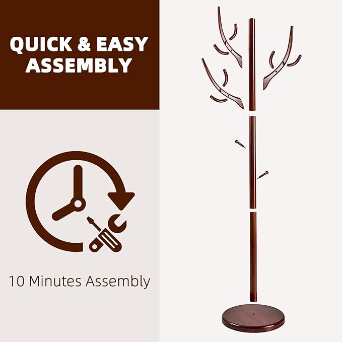 Uniclinens Coat Rack Freestanding Solid Wood Coat Tree Standing with 12 Hooks, Coat Rack Stand Creative Tree Branch-look (Walnut)
