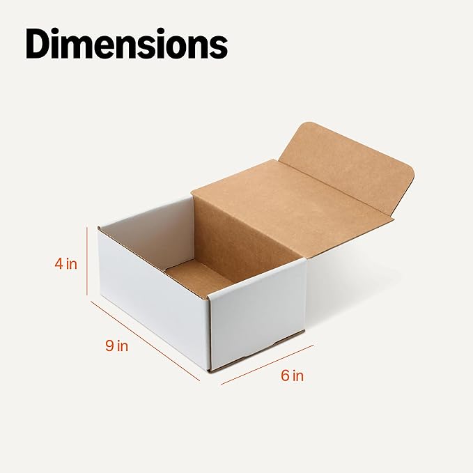 Amazon Basics White Shipping Boxes, Cardboard Mailer Box for Moving and Storage, 9 x 6 x 4 inches, 25 Pack
