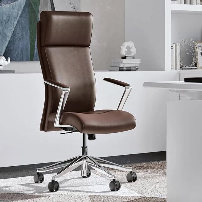 ZURI Draper Leather Executive Chair with Aluminum Frame- Dark Brown