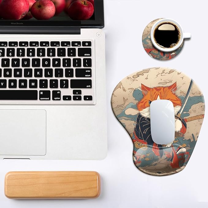 Ergonomic Mouse Pad with Wrist Support,Mouse Pad with Wrist Rest and Coaster Set,Office Supplies Non-Slip Mouse Pads for Desk, Non-Slip Comfortable,Cute Cat