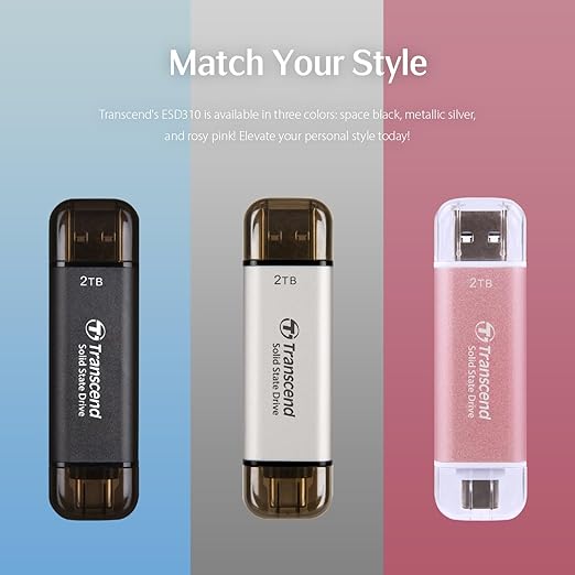 Transcend 1TB External SSD, Up to 1,050MB/s, USB 3.2 Gen 2 Portable SSD, 2-in-1 Type C &Type A, USB Hard Drive for Steam Deck, ROG Ally, MSI Claw, Windows&Mac, iPhone&iPad, Android, PS5&Xbox, Smart TV