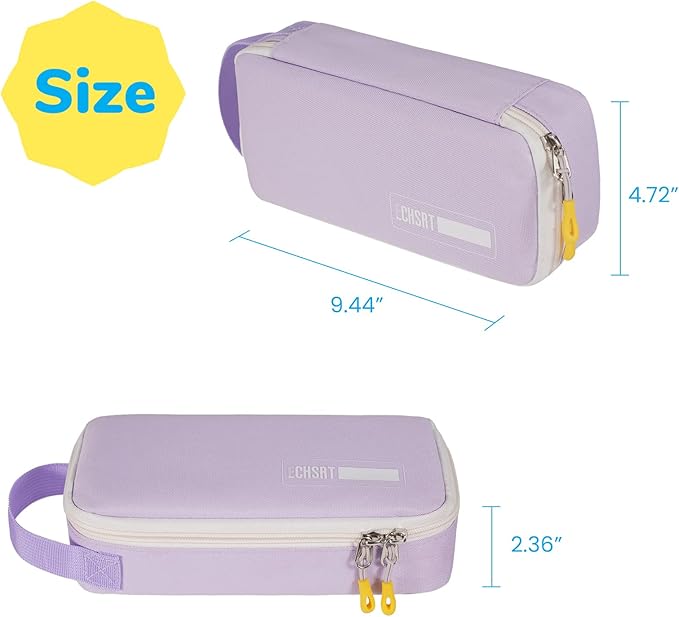 ECHSRT Pencil Case for Men Women, Large Pen Bag for Adults, Portable Pencil Pouch Aesthetic with Handle, Zipper Cases for Office Organizer Purple for Girls