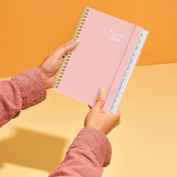 2026 Planner - Planner 2026 from January 2026 - December 2026, Weekly & Monthly Planner Spiral Bound with 12 Monthly Tabs, Inner Pocket, 6.4" x 8.5", Pink-E