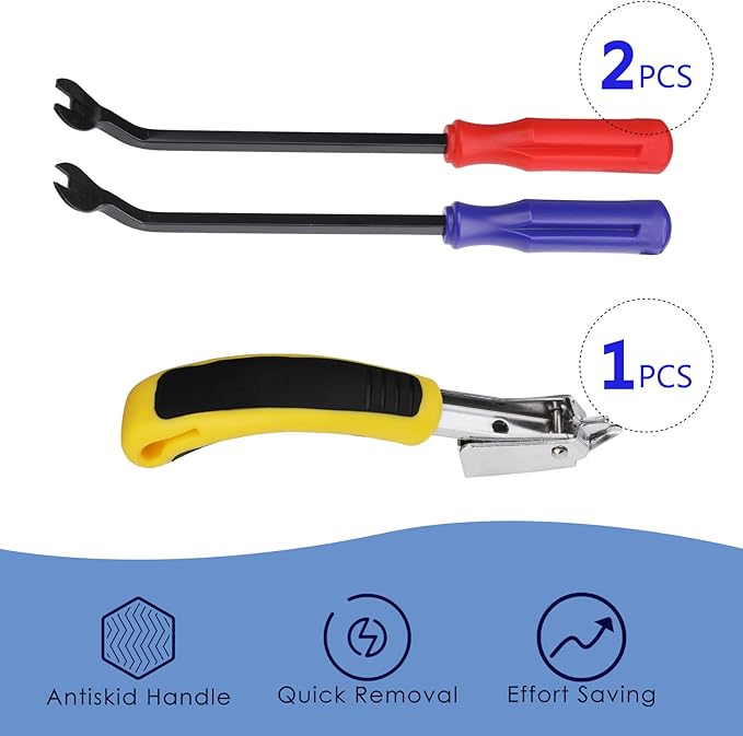 Upholstery Staple Remover Heavy Duty Staple Puller for Removing Carton Construction Upholstery Staples Removal Tool with Non-Slip Handle for Furniture, Carpet, Carton, Floor 3 Pcs