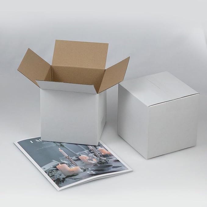 6x6x6 Inches Shipping Boxes Set of 40, White Corrugated Cardboard Box Literature Mailer for Packing Small Business