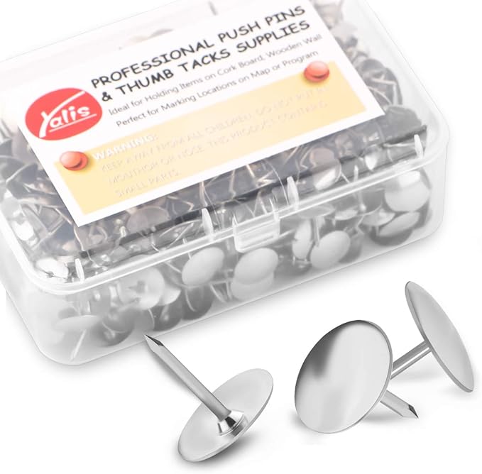 Yalis Thumb Tacks 500-count, 3/8-inch Steel Roundness Push Pins Office Tacks for Corkboard (Silver)