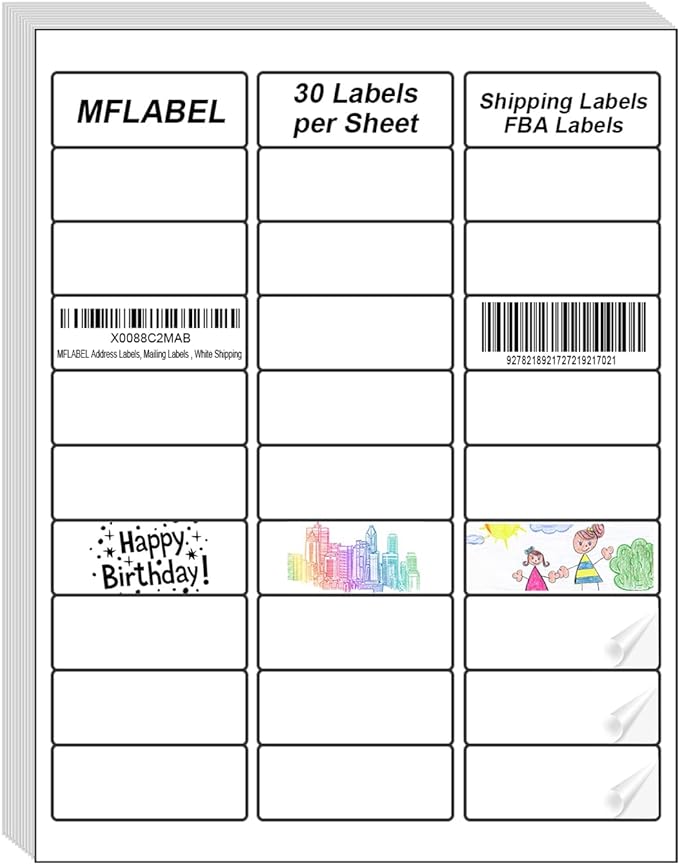 MFLABEL Address Label, 1" x2-5/8 Mailing Sticker, 30-UP White Shipping Labels for Inkjet or Laser Printer, 120000 Sticker Labels (4000 Sheets), 30 Label per Sheet
