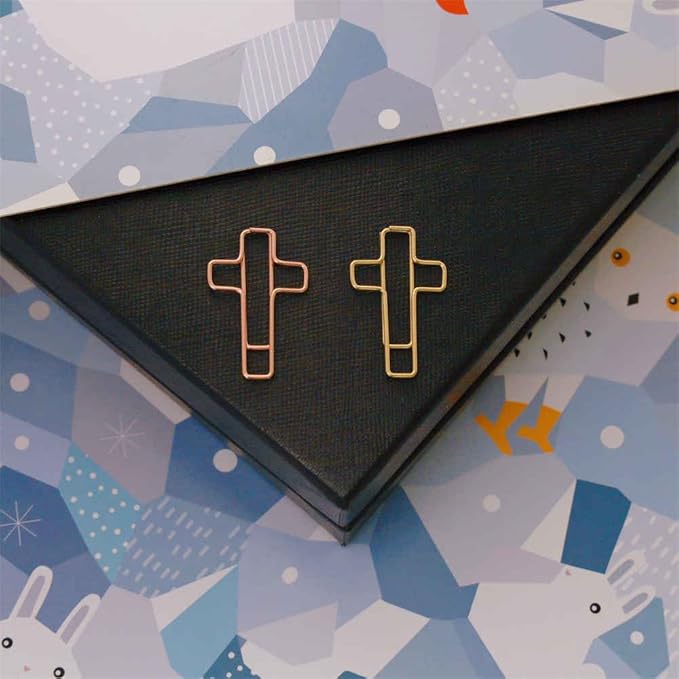 OWLFAVO 40pcs Cross Shape Paper Clips with Clear Box, Rose Gold, Funny Cute Paperclips Bookmarks Planner Clips for Fun Office Supplies School Gifts Wedding Decoration