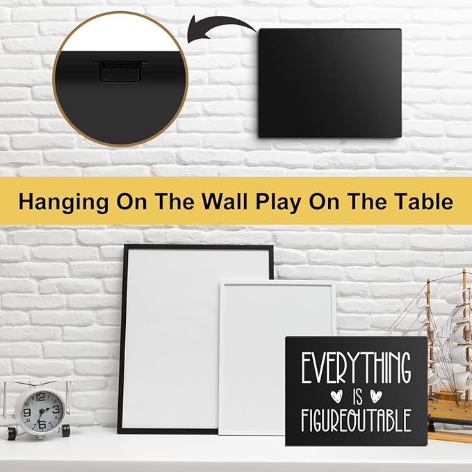 Everything Is Figureoutable Wooden Box Sign Decorative Inspirational Farmhouse Wood Box Sign Home Office Decor Motivational Gift Rustic Square Desk Decor Sign for Shelf 6 x 8 Inches Black