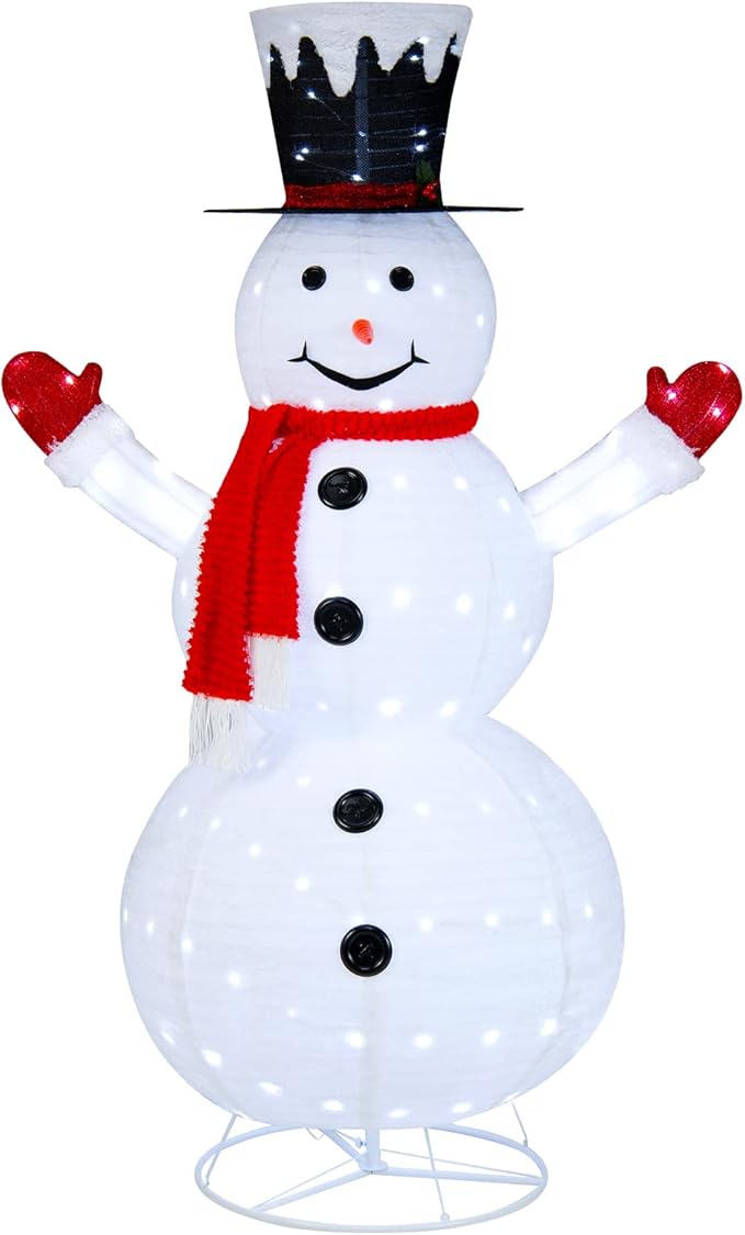 Tangkula 6 FT Lighted Christmas Snowman, Outdoor Pop-up Snowman Figure w/200 Lights, Red Scarf, Black Hat, Ground Stakes, Zip Ties, Collapsible Faux Light up Snowman for Party, Festival Decor