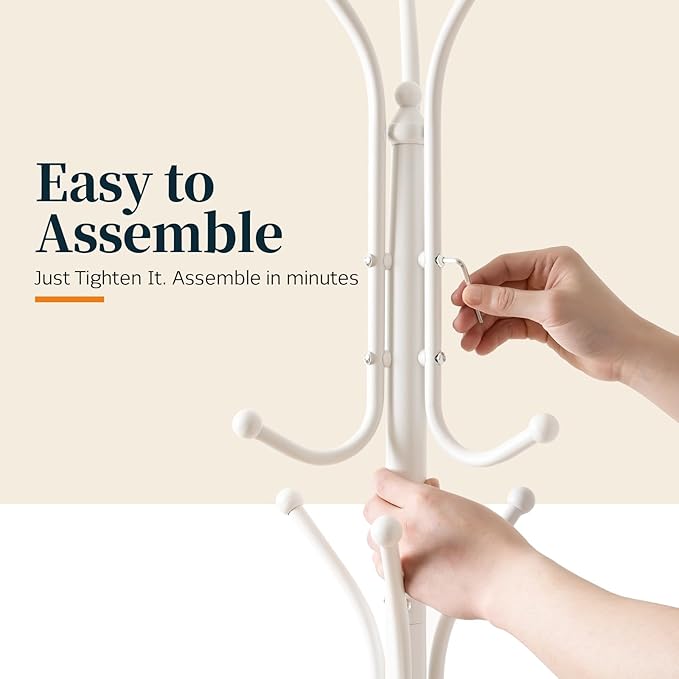 Yoobure Metal Coat Rack Freestanding with Marble Base, Coat Tree with 12 Hooks & Umbrella Holder, Coat Hanger Stand for Corner Entryway Bedroom Office, Heavy Duty Coat Rack Stand for Clothes Hats Bags