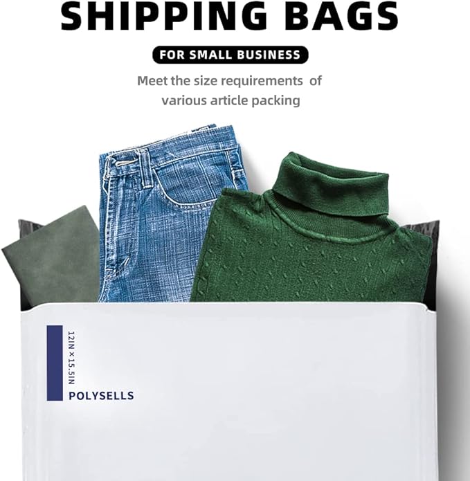 POLYSELLS 500 Pcs 12x15.5 Inch White Poly Mailers Shipping Envelopes, Strong Adhesive Sealing, Waterproof, and Tear-resistant Postal Mailing Bags for Clothing, Books, and Accessories