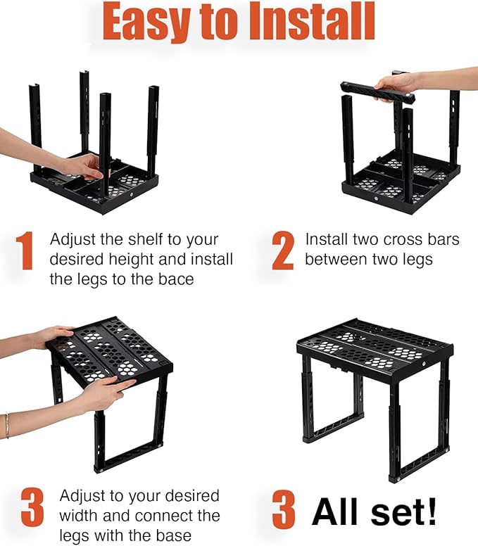 Locker Organizer Shelf, Adjustable Width and Height, Stackable, Ideal Locker Shelf for School, Office, Gym Lockers, or Even Kitchen Cabinets & Under Sink Organization (Black 1 Pack)