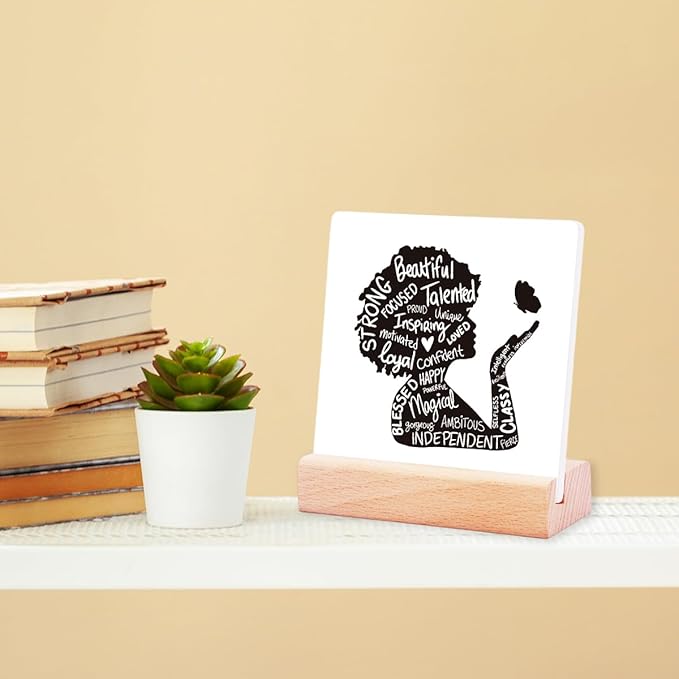 Inspirational Office Desk Decor for Women Girls,Strong Beautiful Loved Ceramic Plaque Sign for Office Desk Decor,Positive Gifts for Boss Colleague