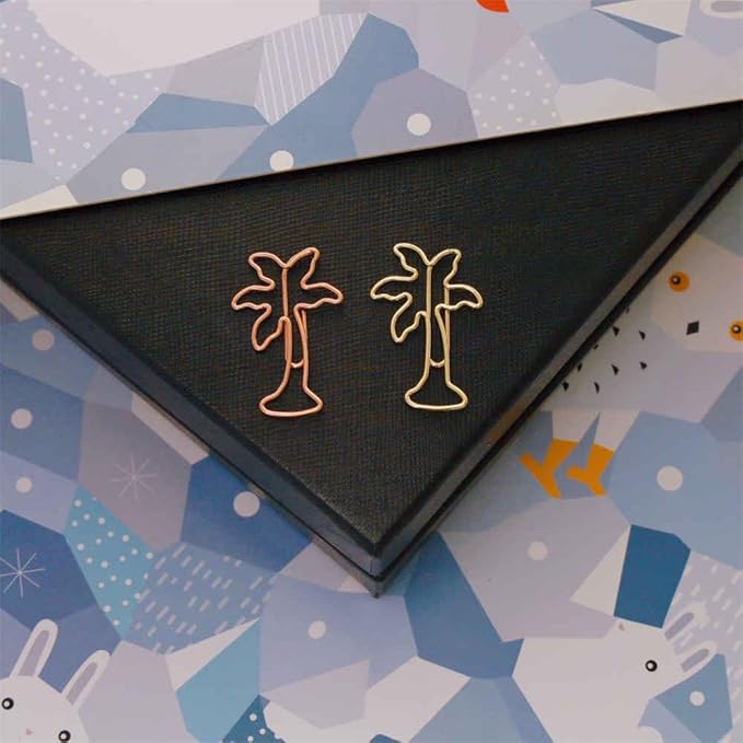 OWLFAVO 40pcs Palm Tree Shape Paper Clips with Clear Box, Rose Gold and Yellow Gold, Funny Cute Paperclips Bookmarks Planner Clips for Fun Office Supplies School Gifts Wedding Decoration