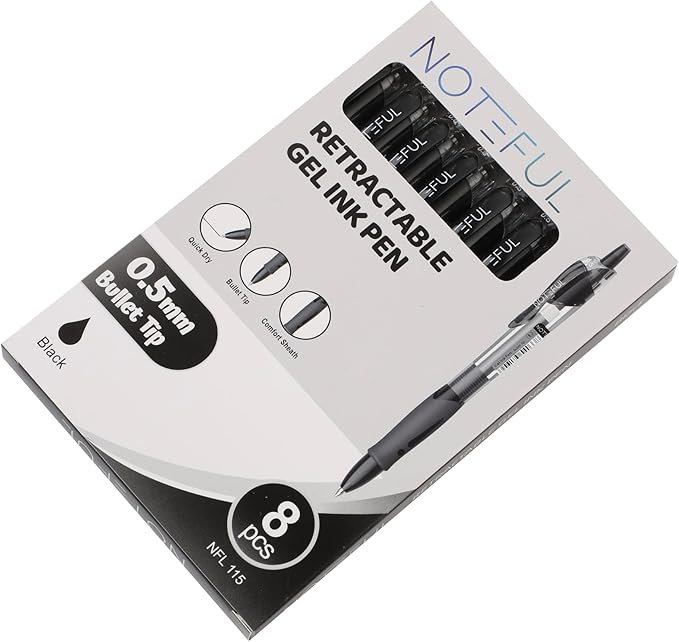 Retractable Click Gel Pens For Journaling, Smooth Writing, Black Gel Ink Fine Point Pen (0.5 mm), Pack of 8