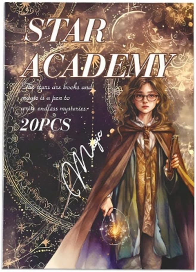 TIAMECH Star Academy Magic Sticker Book - 20 Sheets PET & Washi Stickers for Scrapbooking, Ephemera, Waterproof Junk Journaling Supplies & DIY Crafts (Size 10.5 x 7.1in)