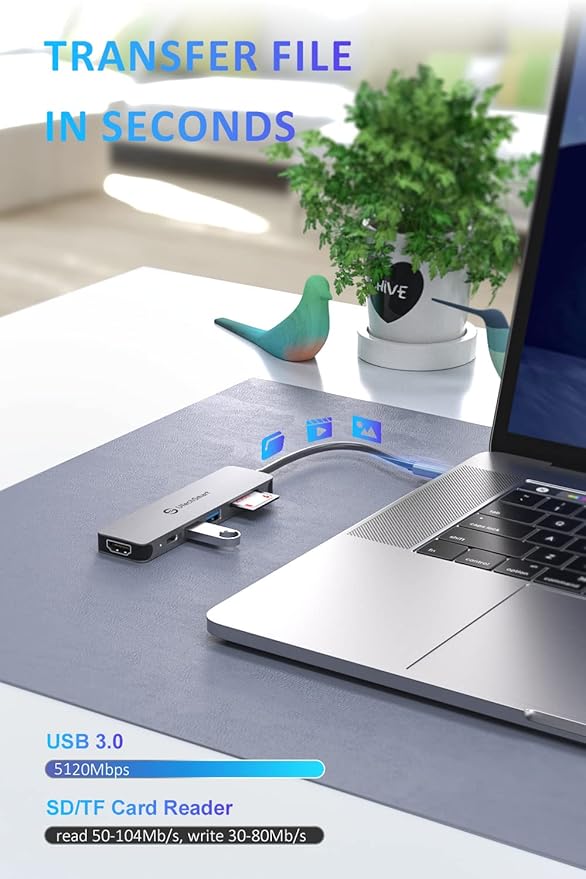 UtechSmart 6-in-1 USB-C Hub, 4K@60Hz HDMI Adapter for MacBook Pro/Air, Type-C Laptop Dongle (100W PD Port, SD/TF Card Reader, 2 USB 3.0 Ports)