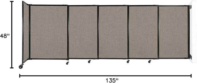 Wall-Mounted Sliding StraightWall Room Divider | Adjustable Widths | Locking Wheels | Room Separator | Up to 11'3" Wide x 4' Tall Warm Pebble Fabric Panels