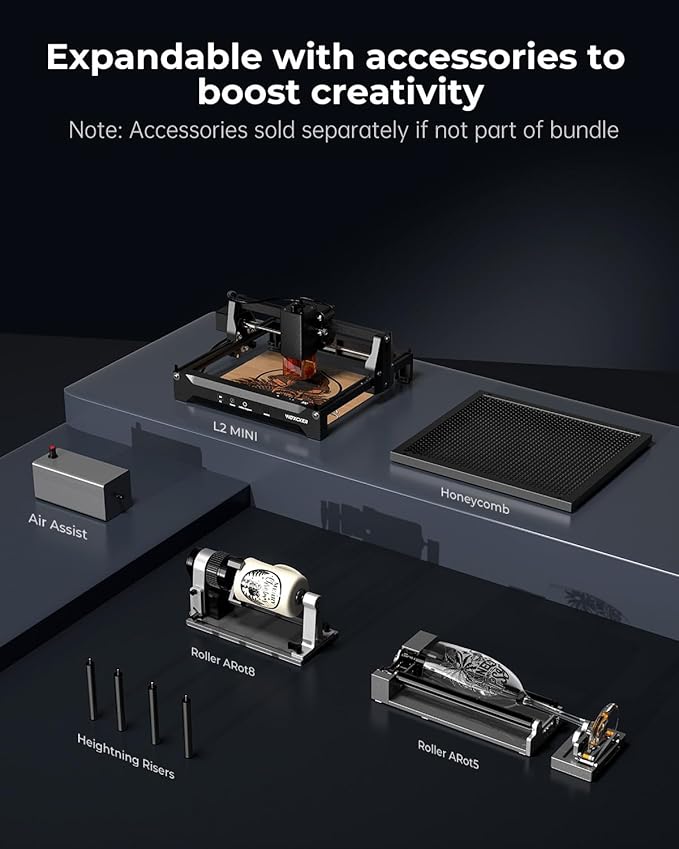 Laser Cutter and Engraver Machine, Woxcker L2 Mini 10W High-Precision No Need Installation for Metal, Wood, Acrylic, Leather, Glass Support Expansion Module (Class 1 Output Wattage: 10000 mW)