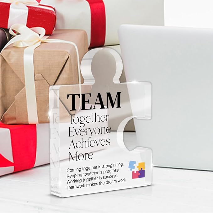Inspirational Team Gift for Coworkers Colleagues Employees, Teamwork Gifts Team Together Everyone Achieves More Acrylic Puzzle Piece Plaque Office Decor