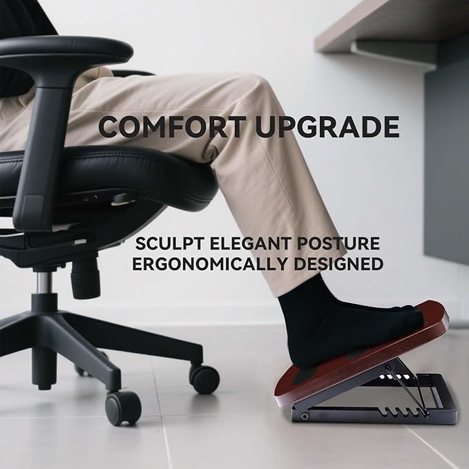 Adjustable Foot Rest for Under Desk at Work,Ergonomic Foot Stool Under Desk for Office with 6 Angles,Wooden Footrest Suitable for Home,Office