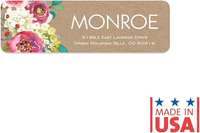 Kraft Faux Look Floral Rolled Address Labels/Roll of 500 Personalized Address Labels/Designer Return Address Stickers in Elegant Plastic Dispenser