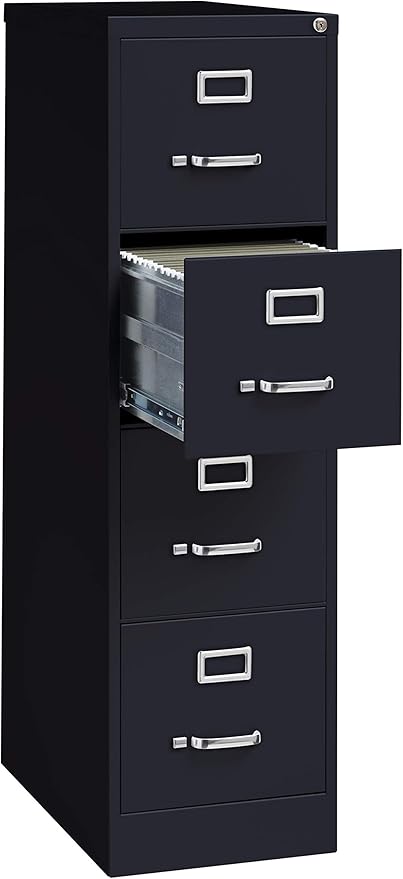 Commercial 4 Drawer Letter Width Vertical File Cabinet, 25" Deep - Black