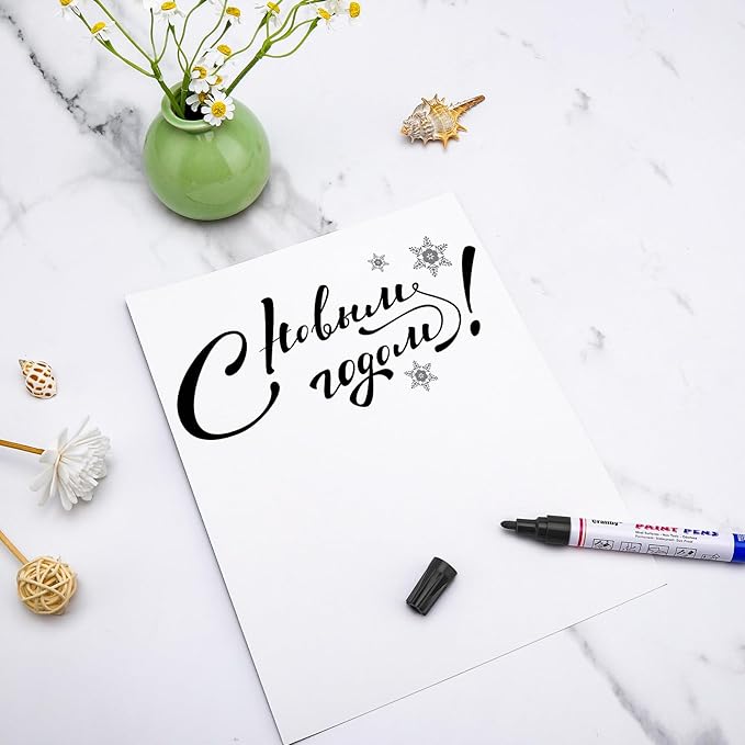 Black Paint Markers, 8 Pack Oil-Based Waterproof Quick Dry Permanent Paint Pen Set for Rocks Painting, Wood, Fabric, Plastic, Canvas, Glass, Mugs, Metal, Tire, Stone, DIY Craft