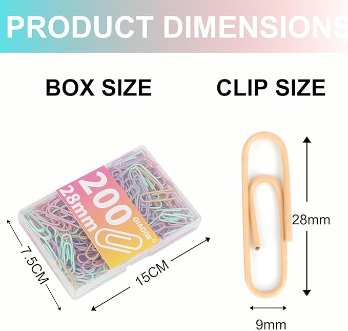 Macaron Colored Paper Clips 400 PCS Small Size Paper Clip 1.1 Inch (28mm) 2 Boxes of 200 PCS Each PaperClips Suitable for Office School Paperwork and Daily Use