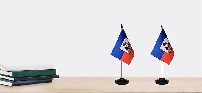 Haiti Flags Haitian Desk Flags Set Small Mini Haiti Flags Table Flag with 13" Black Pole, Black Base and Spear Top, Miniature Haitian Deluxe Desktop Flag, Home Decoration, Office Decoration, Festival