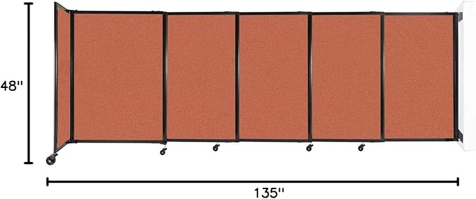 Wall-Mounted Sliding StraightWall Room Divider | Adjustable Widths | Locking Wheels | Room Separator | Up to 11'3" Wide x 4' Tall Papaya Fabric Panels