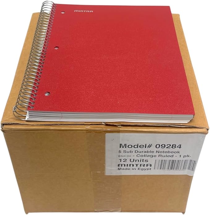 Mintra Office Durable Spiral Notebooks, 5 Subject (Chili Oil, College Ruled 12pk)