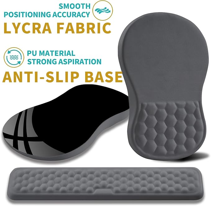 Hokafenle 2 in 1 Ergonomic Mouse Pad Wrist Support & Wrist Rest for Computer Keyboard Set, with Relieve Carpal Tunnel Pain Massage Bulge and Full Memory Gel Design (2In1 Set, Dark Gray)