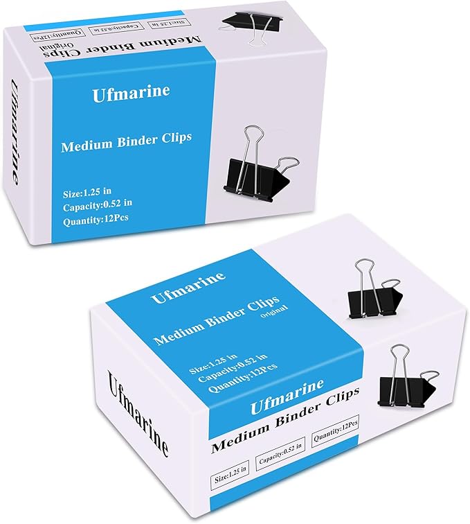 Ufmarine Medium Binder Clips 1.25 inch Length, (72 Pcs) Medium Paper Clips for Office