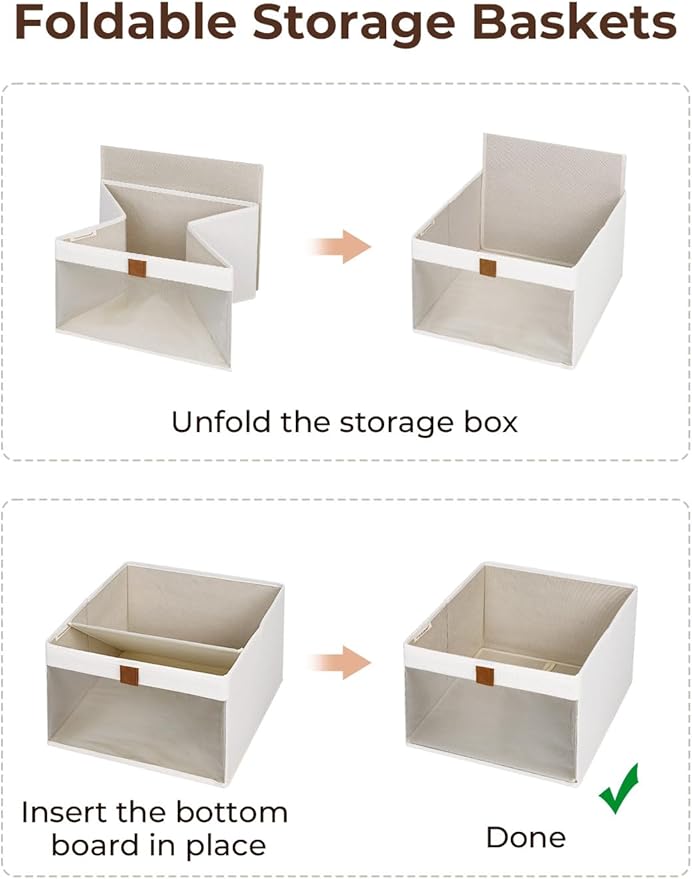 StorageWorks Closet Storage Bins, Storage Baskets with Clear Window and Handles, Foldable Fabric Organizer for Clothes, Shelves, Beige, 3 Pack