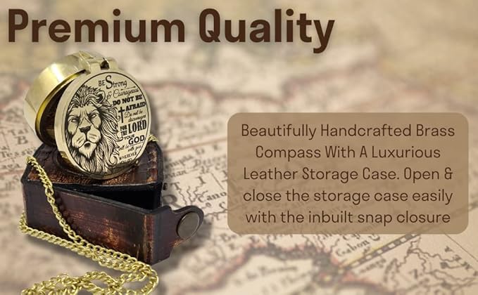Brass Compass Engraved with Religious Scripture Verse - Ideal Gift for Son, Grandson, Daughter - Perfect for Baptism, Communion, Church and Graduation Day Present