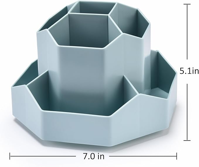 Pencil Pen Holder for Desk, 9 Slots 360 Degree Rotating Desk Organizer, Cute Pen Organizers Stationery Supplies for Office Home & Art Supply (Blue)